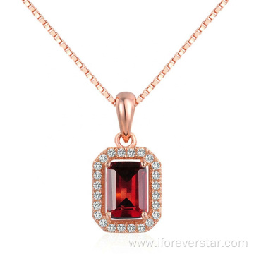 925 Sterling Silver Rose Gold Ruby Necklace Pendant